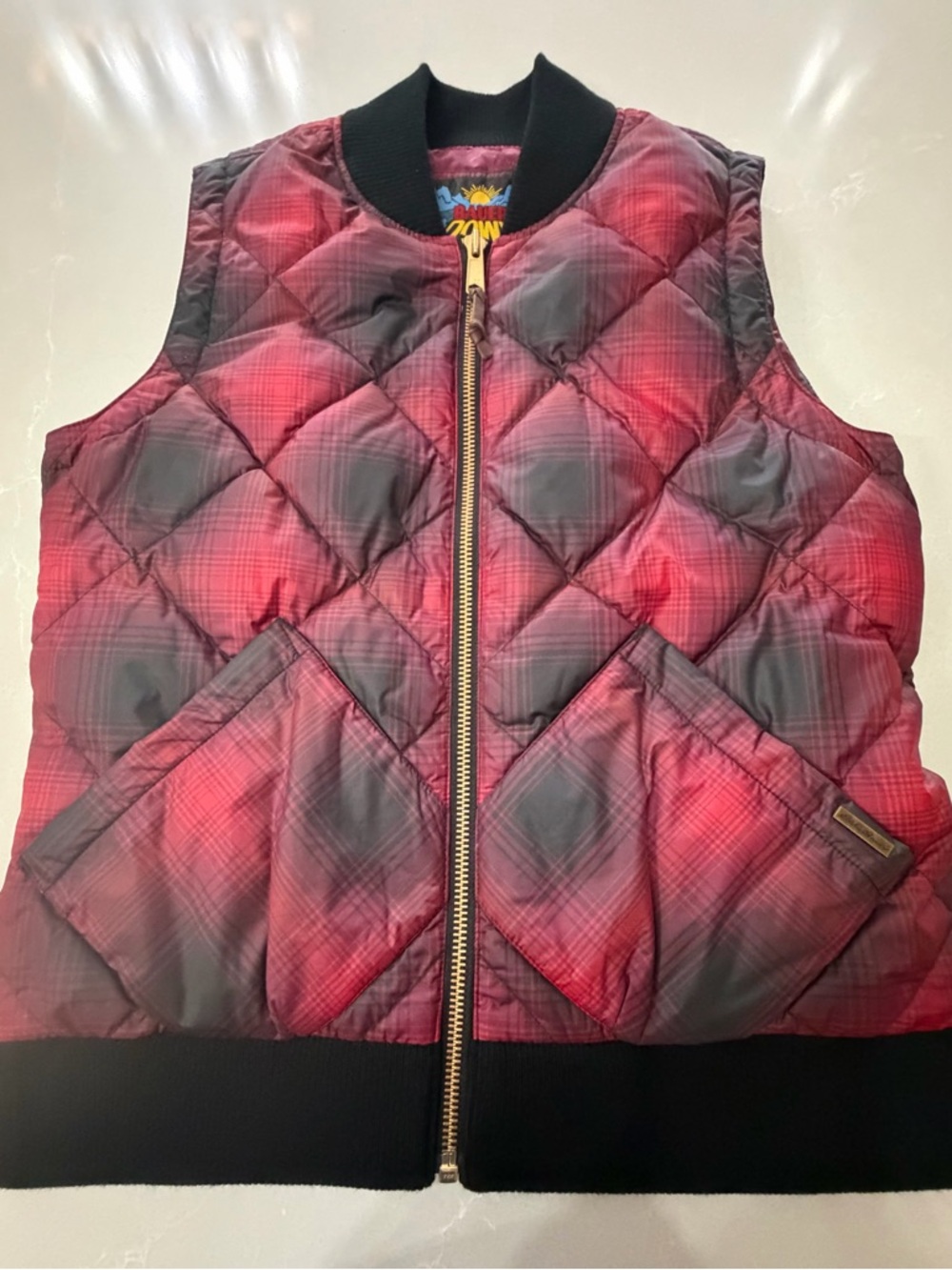 Eddie Bauer 1936 Skyliner Down Red and Black Quilted Vest, L